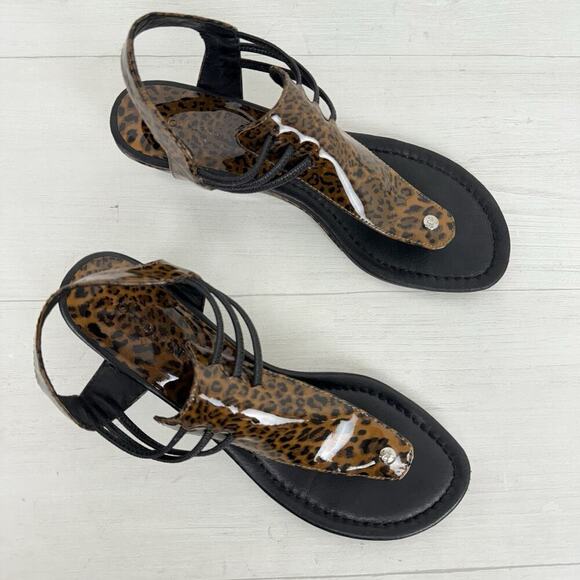 Donald Pliner Wedge Sandals Women Size 9.5 Leopard Print Thong Leather‎ - Picture 10 of 10